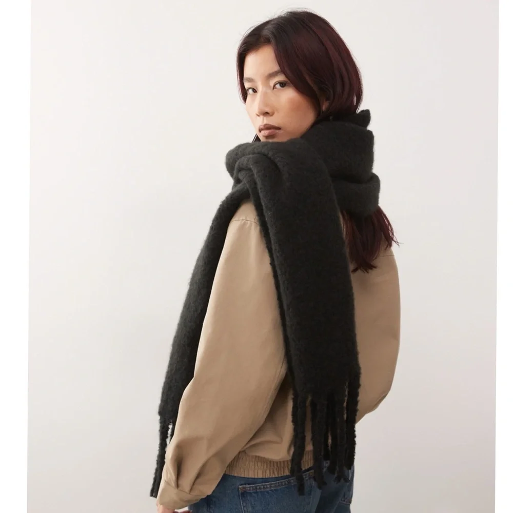 NEW Black Mohair Scarf 230x40cm | Soft Cozy Fluffy Unisex Winter Wrap